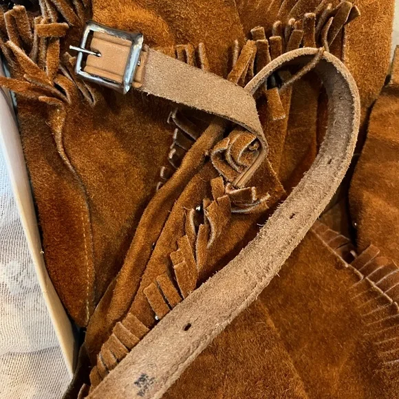 Vtg Authentic Western Outfits For JR. Cowboys Cowhide Chap Vest Fringed Studs B